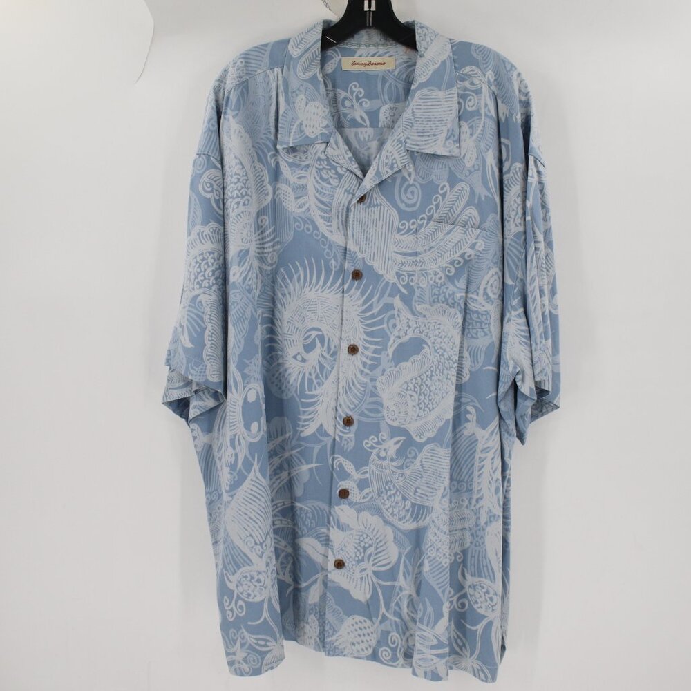 Tommy Bahama Hawaiian Shirt Mens 2XL Silk fish shrimp seafood print loop collar - Picture 2 of 16